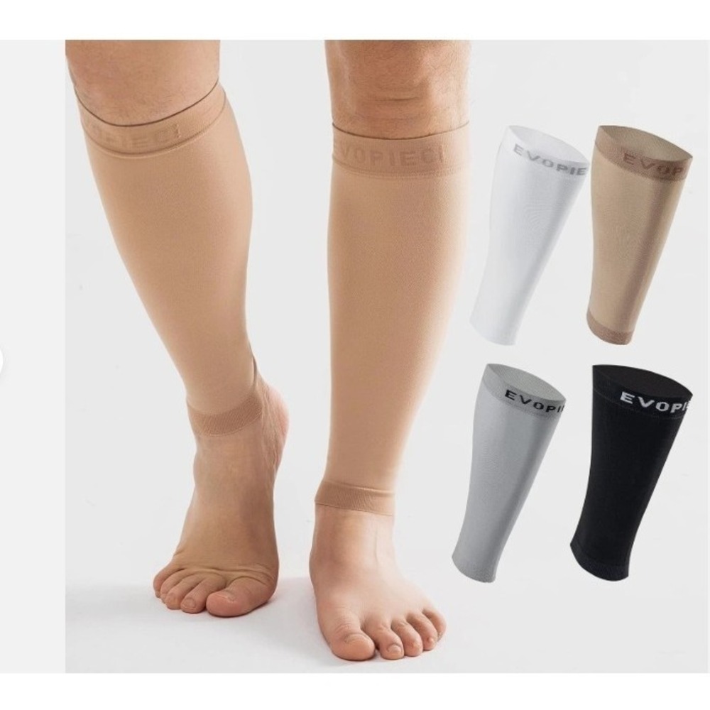 EVOPLECI 15-20mmHg 1 Pair Tall White Med Calf Compression Sleeve Men and Women